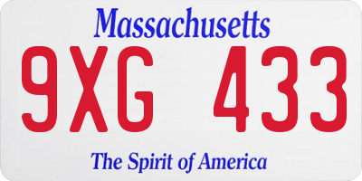 MA license plate 9XG433