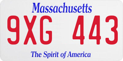 MA license plate 9XG443