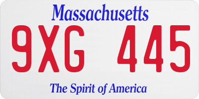 MA license plate 9XG445