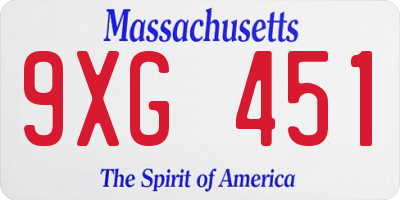 MA license plate 9XG451