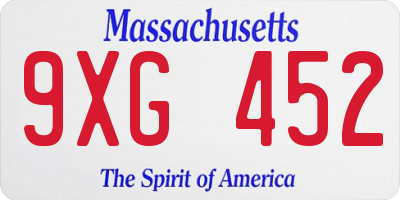 MA license plate 9XG452