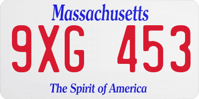 MA license plate 9XG453