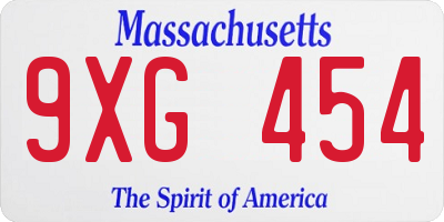 MA license plate 9XG454
