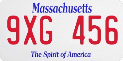 MA license plate 9XG456