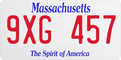 MA license plate 9XG457