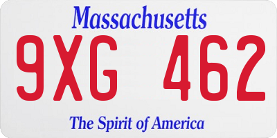 MA license plate 9XG462