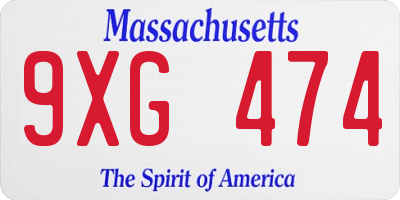 MA license plate 9XG474