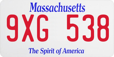 MA license plate 9XG538
