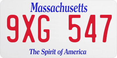 MA license plate 9XG547