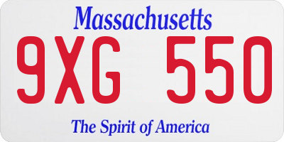 MA license plate 9XG550