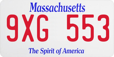 MA license plate 9XG553