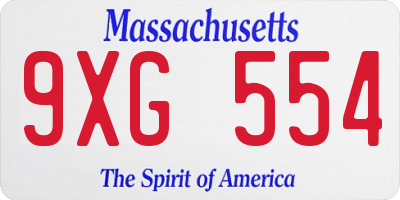 MA license plate 9XG554