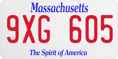 MA license plate 9XG605