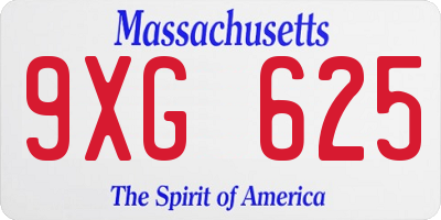 MA license plate 9XG625
