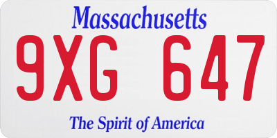 MA license plate 9XG647