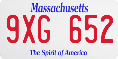 MA license plate 9XG652