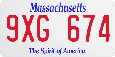 MA license plate 9XG674