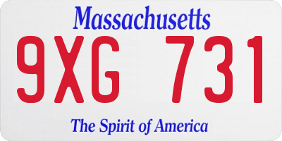 MA license plate 9XG731