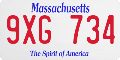 MA license plate 9XG734