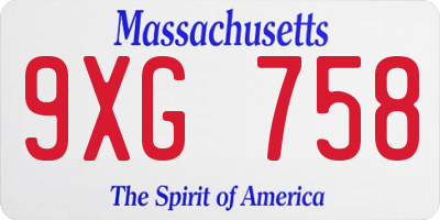 MA license plate 9XG758