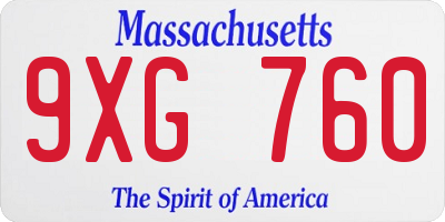 MA license plate 9XG760