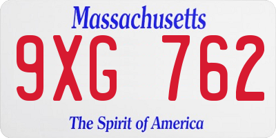MA license plate 9XG762