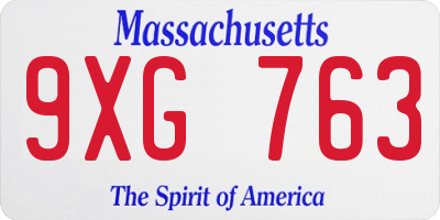 MA license plate 9XG763