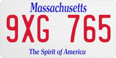 MA license plate 9XG765