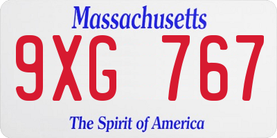 MA license plate 9XG767