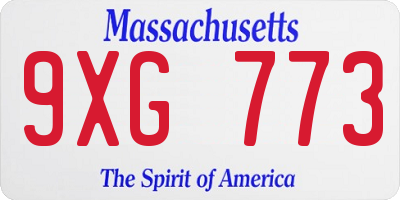 MA license plate 9XG773