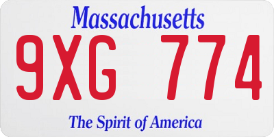 MA license plate 9XG774