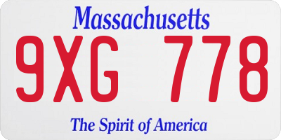 MA license plate 9XG778