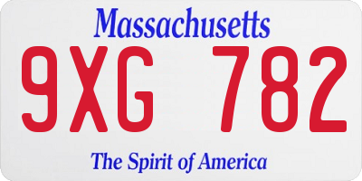 MA license plate 9XG782