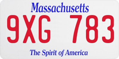 MA license plate 9XG783