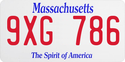 MA license plate 9XG786