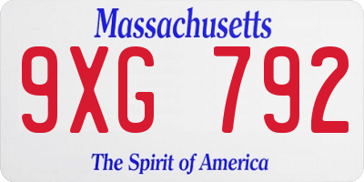 MA license plate 9XG792