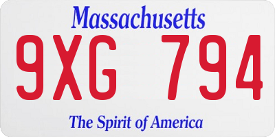 MA license plate 9XG794
