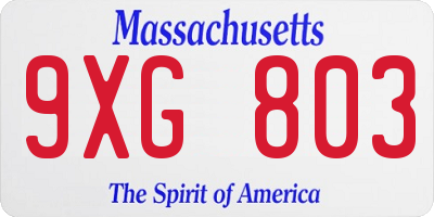MA license plate 9XG803