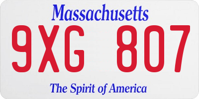 MA license plate 9XG807