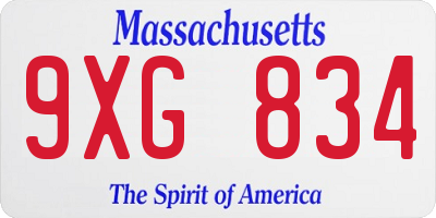 MA license plate 9XG834