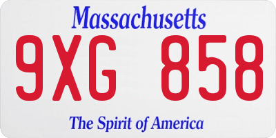 MA license plate 9XG858