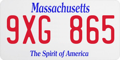 MA license plate 9XG865