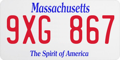 MA license plate 9XG867