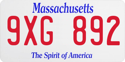 MA license plate 9XG892