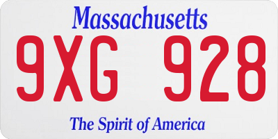 MA license plate 9XG928