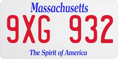 MA license plate 9XG932