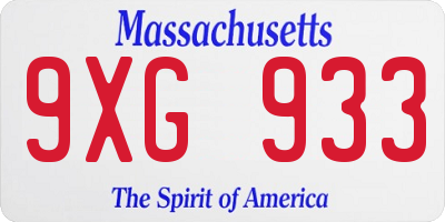 MA license plate 9XG933