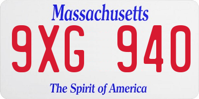 MA license plate 9XG940