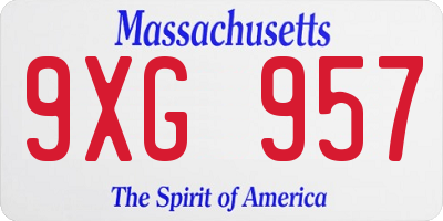 MA license plate 9XG957