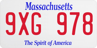 MA license plate 9XG978